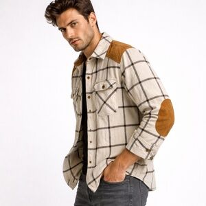Faherty Plaid Shacket w/ Corduroy Yoke + Elbow Patches Men’s Sz M